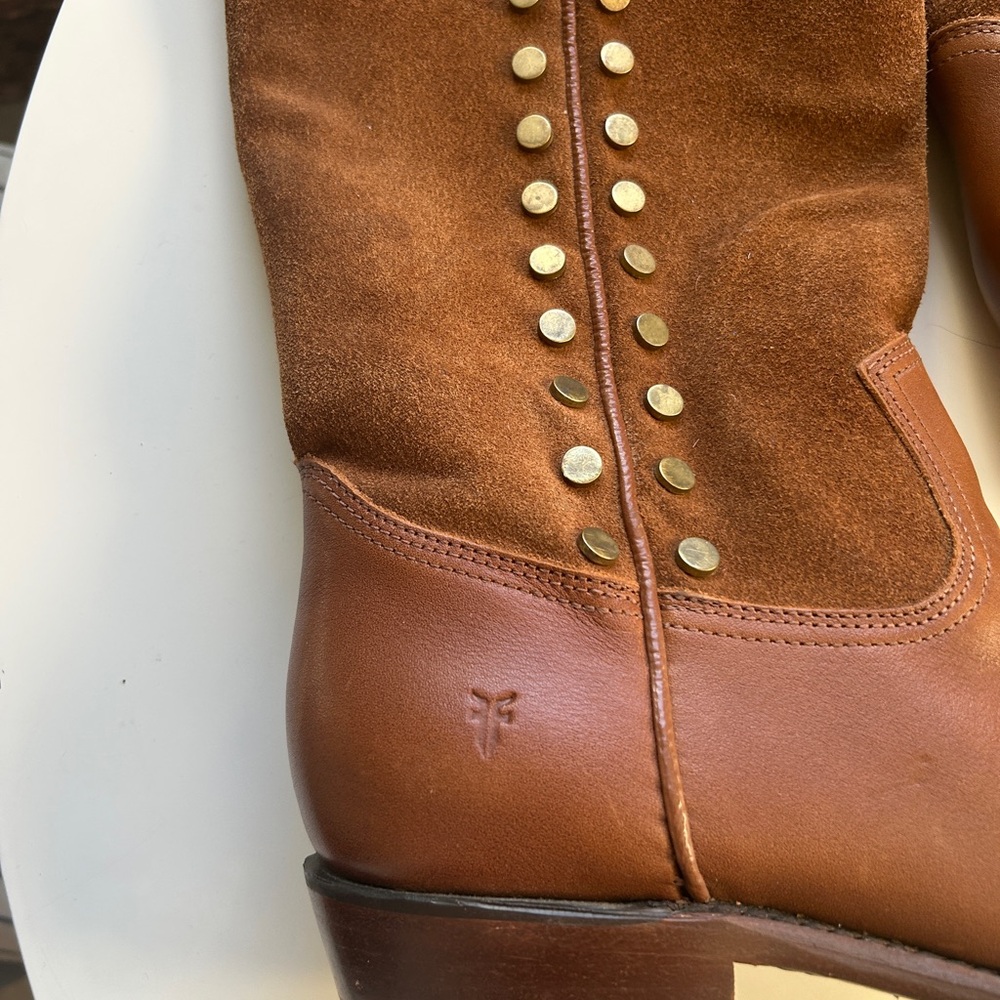 Frye Brown Heeled Boots with Stud Accents - Picture 4 of 7
